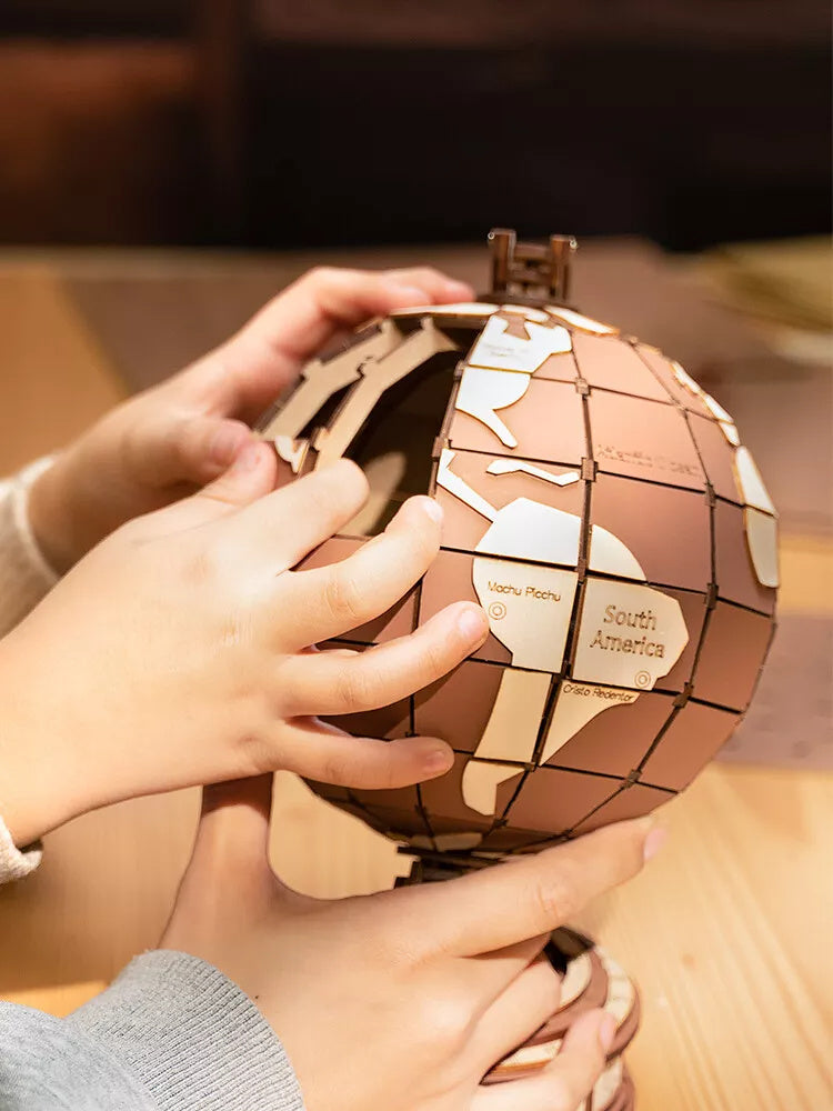 ZapTrends Premium 3D Wooden Globe | Elegant Home Decor & Unique Gift | Engaging Puzzle for kids/adults